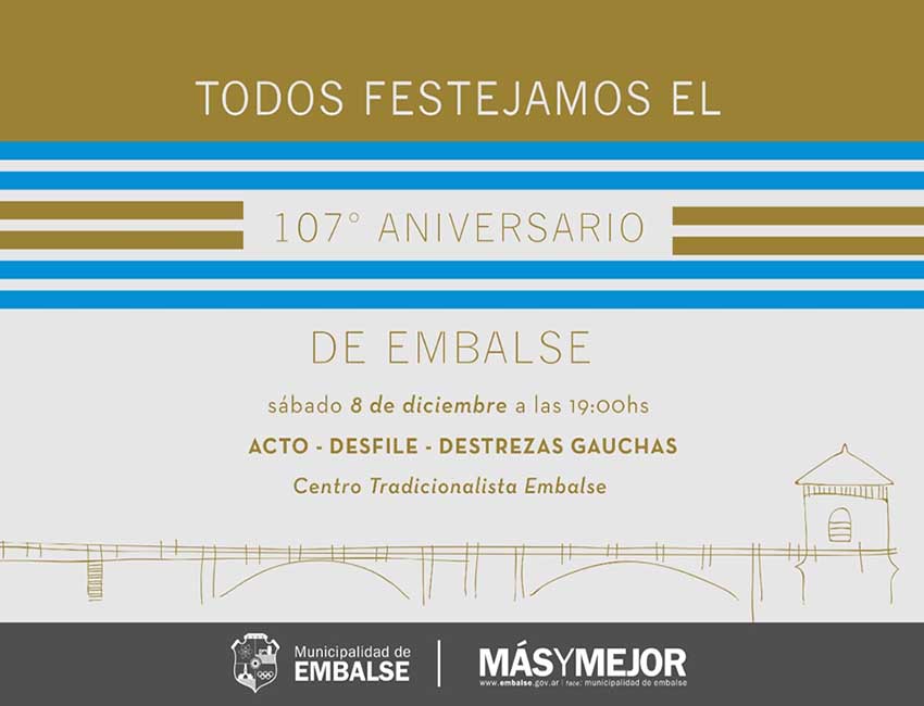  EMBALSE CUMPLE 107 AÑOS: ACÁ, LAS ACTIVIDADES PARA FESTEJARLO